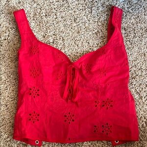 Princess Polly Red Sleeveless Crop Tie Front Tank
